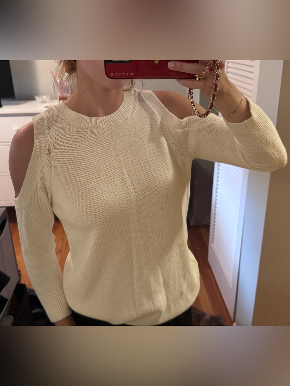 LOFT Cream Cold-Shoulder Crewneck Sweater